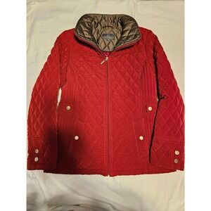 Gallery New York Quilted Jacket Red Gold Button Women Size Small Petite